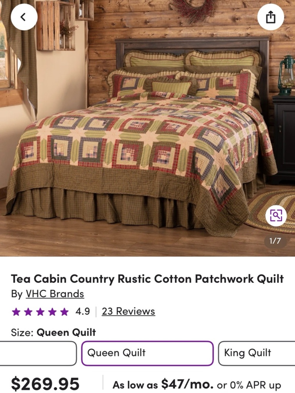 Tea Cabin Country Rustic Cotton Patchwork Quilt - Green Multi